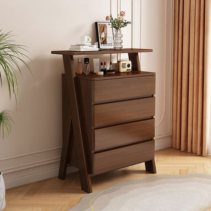 Traditional Chinese Solid Wood Multi-Layer Board Rubberwood Rectangular Sideboard 4-Drawer Storage Cabinet For Living Room