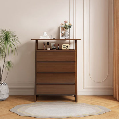 Traditional Chinese Solid Wood Multi-Layer Board Rubberwood Rectangular Sideboard 4-Drawer Storage Cabinet For Living Room