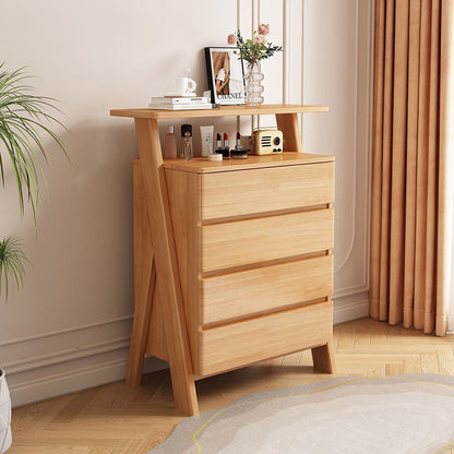 Traditional Chinese Solid Wood Multi-Layer Board Rubberwood Rectangular Sideboard 4-Drawer Storage Cabinet For Living Room