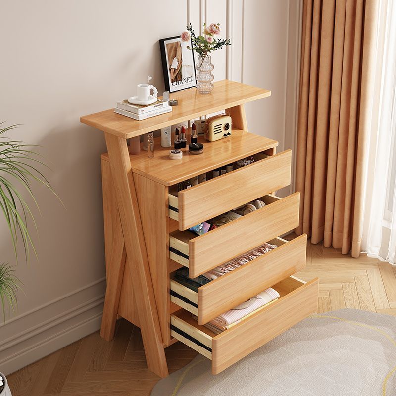 Traditional Chinese Solid Wood Multi-Layer Board Rubberwood Rectangular Sideboard 4-Drawer Storage Cabinet For Living Room
