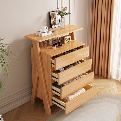 Traditional Chinese Solid Wood Multi-Layer Board Rubberwood Rectangular Sideboard 4-Drawer Storage Cabinet For Living Room