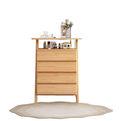 Traditional Chinese Solid Wood Multi-Layer Board Rubberwood Rectangular Sideboard 4-Drawer Storage Cabinet For Living Room