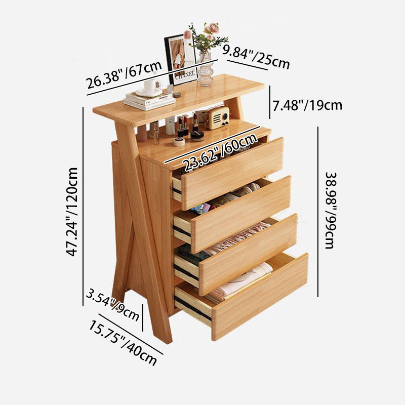 Traditional Chinese Solid Wood Multi-Layer Board Rubberwood Rectangular Sideboard 4-Drawer Storage Cabinet For Living Room