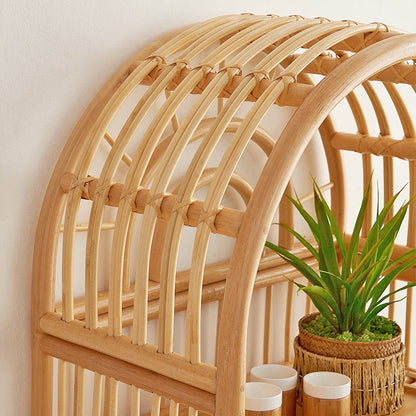 Traditional Japanese Indonesian Rattan Arched Bookshelf 3/4-Tier Shelf For Living Room