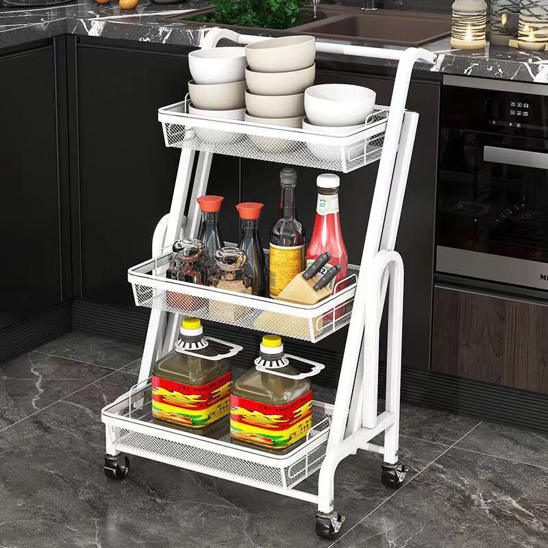 Modern Minimalist Carbon Steel Open Square Rolling Storage Shelf 3-Tier For Living Room