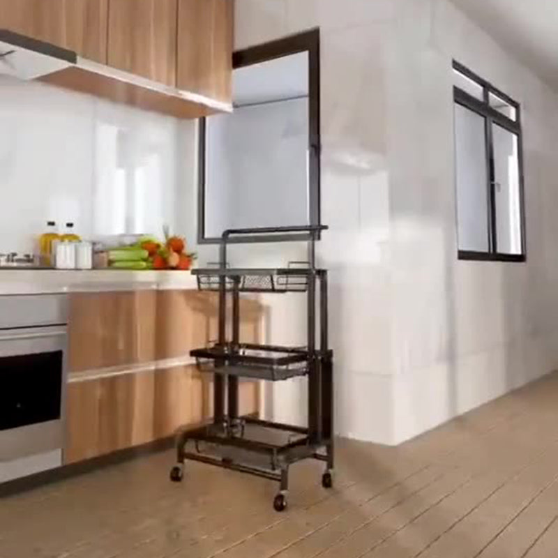 Modern Minimalist Carbon Steel Open Square Rolling Storage Shelf 3-Tier For Living Room