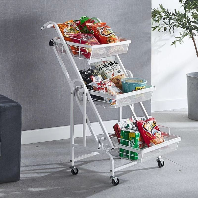 Modern Minimalist Carbon Steel Open Square Rolling Storage Shelf 3-Tier For Living Room
