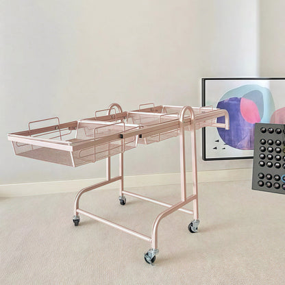 Modern Minimalist Carbon Steel Open Square Rolling Storage Shelf 3-Tier For Living Room