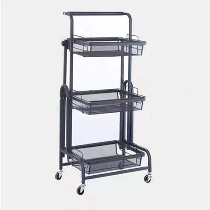Modern Minimalist Carbon Steel Open Square Rolling Storage Shelf 3-Tier For Living Room
