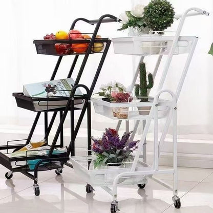 Modern Minimalist Carbon Steel Open Square Rolling Storage Shelf 3-Tier For Living Room