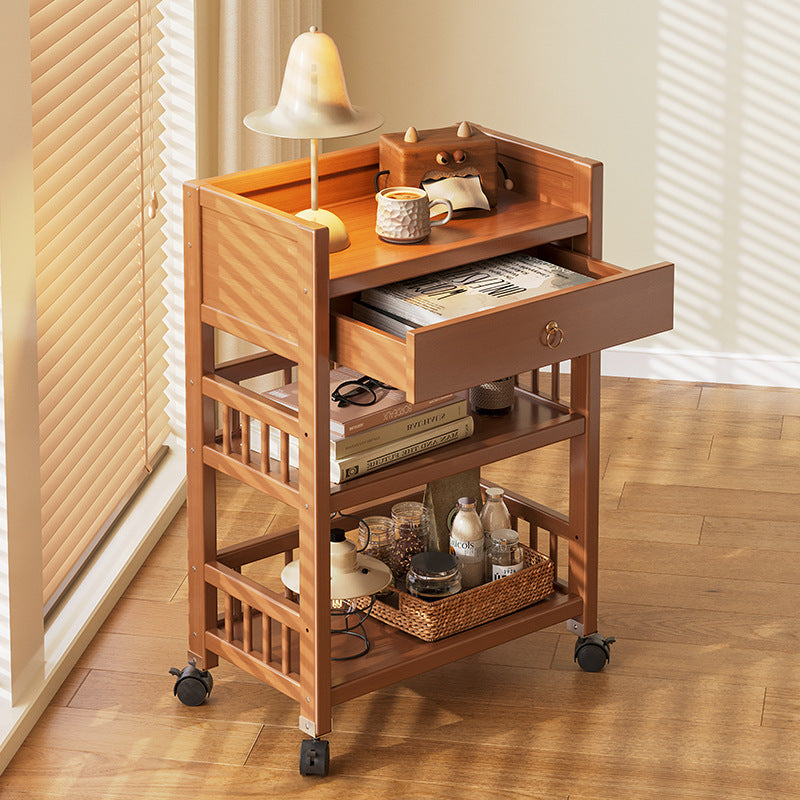 Modern Minimalist Bamboo & MDF Mobile Square Storage Shelf 2/3 Tier Living Room