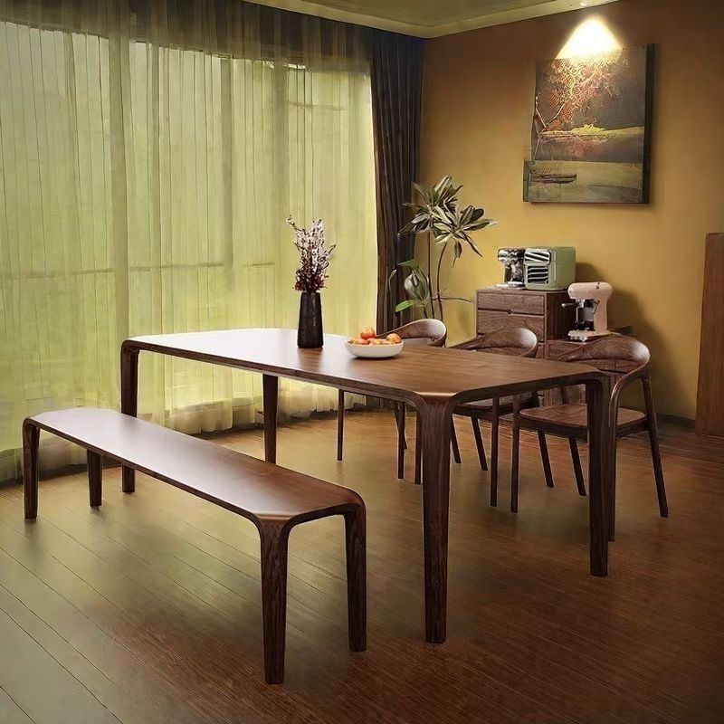 Traditional Chinese Walnut Wood Rounded Rectangular Dining Table 1-Tier For Dining Room