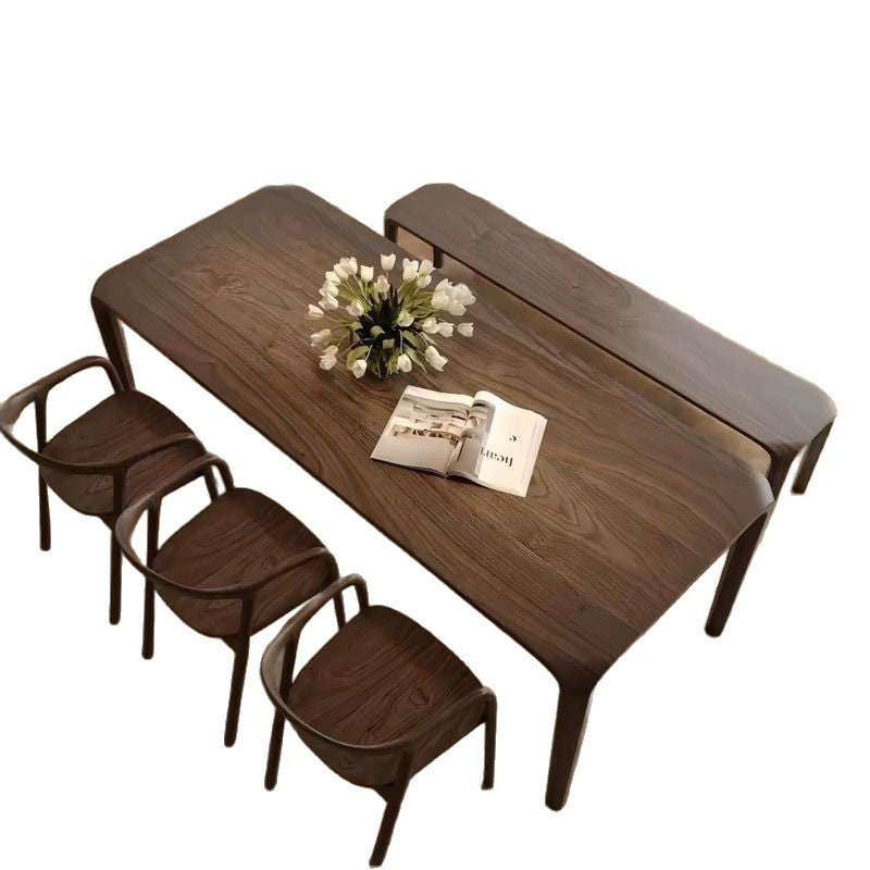 Traditional Chinese Walnut Wood Rounded Rectangular Dining Table 1-Tier For Dining Room