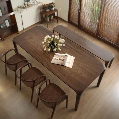 Traditional Chinese Walnut Wood Rounded Rectangular Dining Table 1-Tier For Dining Room
