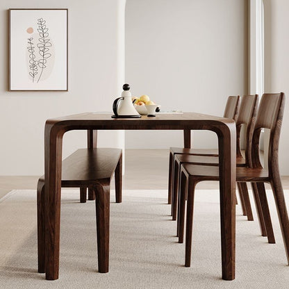 Traditional Chinese Walnut Wood Rounded Rectangular Dining Table 1-Tier For Dining Room