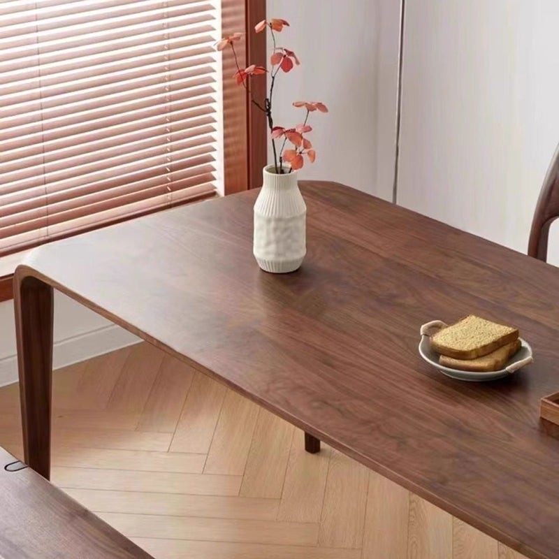 Traditional Chinese Walnut Wood Rounded Rectangular Dining Table 1-Tier For Dining Room