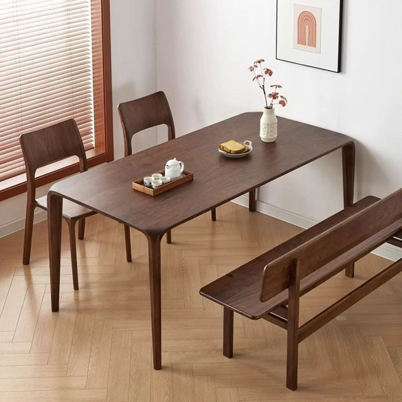 Traditional Chinese Walnut Wood Rounded Rectangular Dining Table 1-Tier For Dining Room