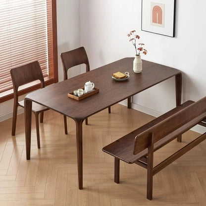 Traditional Chinese Walnut Wood Rounded Rectangular Dining Table 1-Tier For Dining Room