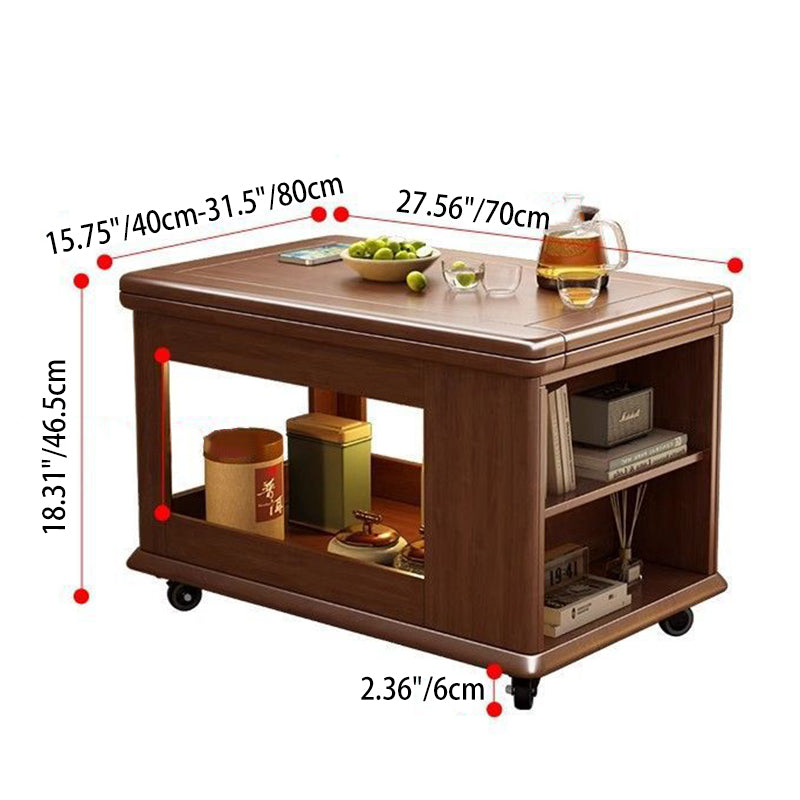 Traditional Vintage Rubberwood Metal Mobile Rectangular Coffee Table With 3-Tier For Living Room