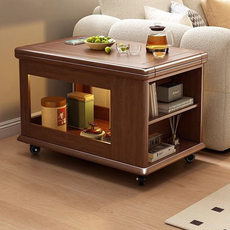 Traditional Vintage Rubberwood Metal Mobile Rectangular Coffee Table With 3-Tier For Living Room