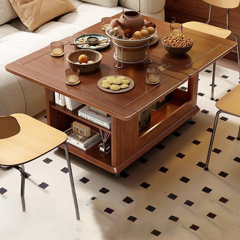 Traditional Vintage Rubberwood Metal Mobile Rectangular Coffee Table With 3-Tier For Living Room