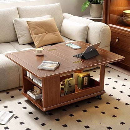 Traditional Vintage Rubberwood Metal Mobile Rectangular Coffee Table With 3-Tier For Living Room