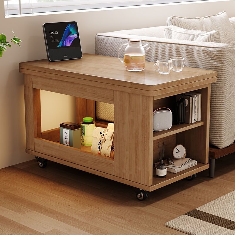 Traditional Vintage Rubberwood Metal Mobile Rectangular Coffee Table With 3-Tier For Living Room