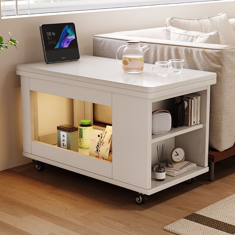 Traditional Vintage Rubberwood Metal Mobile Rectangular Coffee Table With 3-Tier For Living Room