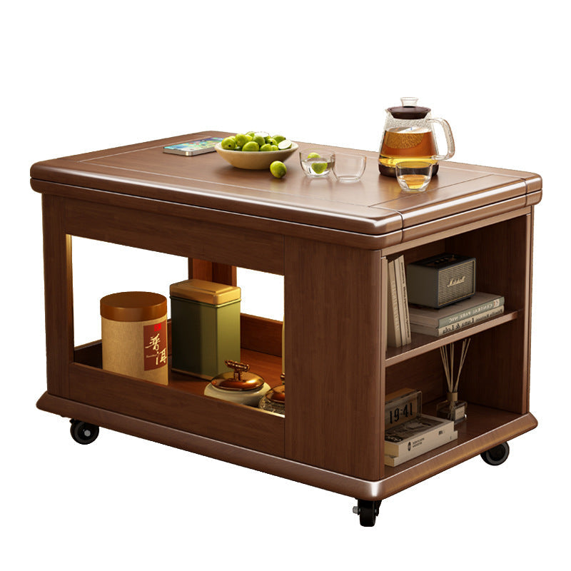 Traditional Vintage Rubberwood Metal Mobile Rectangular Coffee Table With 3-Tier For Living Room
