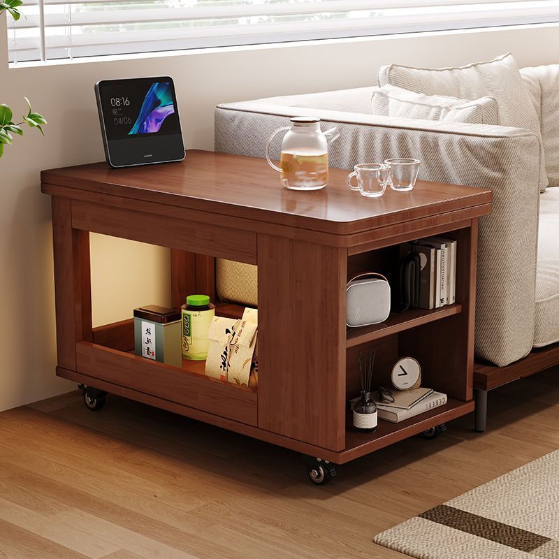Traditional Vintage Rubberwood Metal Mobile Rectangular Coffee Table With 3-Tier For Living Room