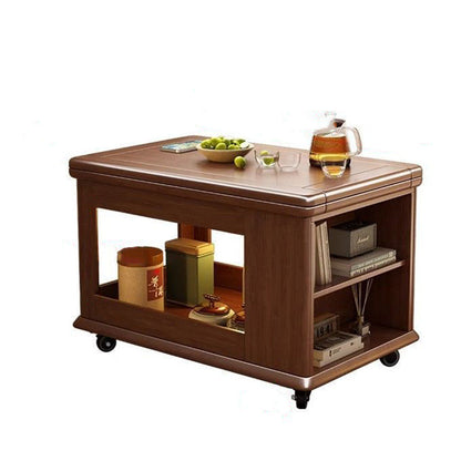 Traditional Vintage Rubberwood Metal Mobile Rectangular Coffee Table With 3-Tier For Living Room