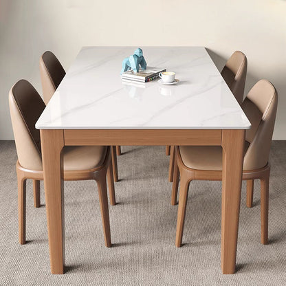 Contemporary Nordic Sintered Stone Rubberwood Rounded Rectangle Dining Table For 4 Seaters