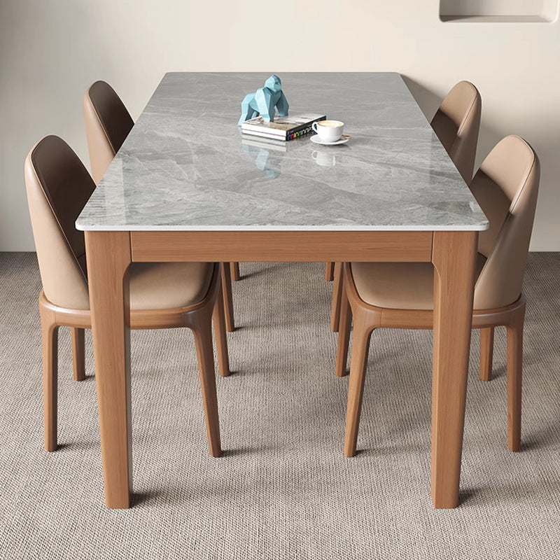 Contemporary Nordic Sintered Stone Rubberwood Rounded Rectangle Dining Table For 4 Seaters