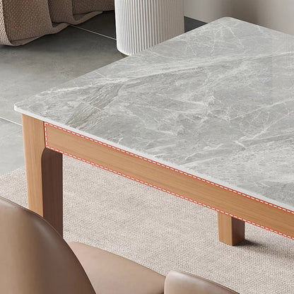 Contemporary Nordic Sintered Stone Rubberwood Rounded Rectangle Dining Table For 4 Seaters
