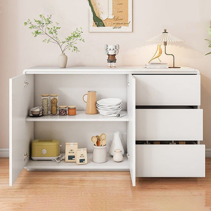 Modern Minimalist Wood Panels Metal Rounded Square Rectangle Storage Cabinet With 3 Drawers For Living Room