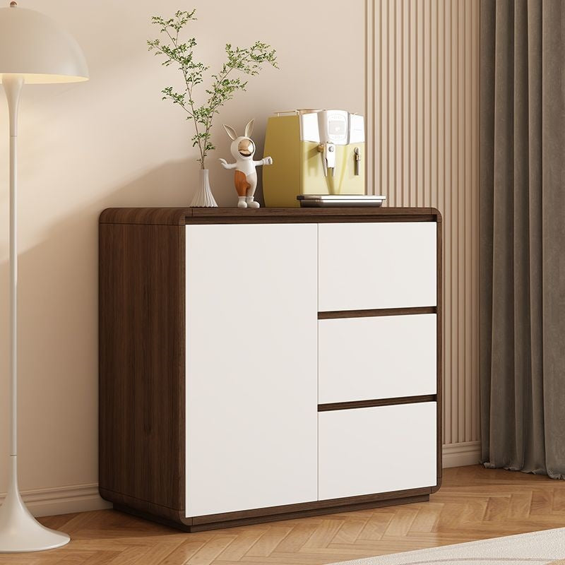 Modern Minimalist Wood Panels Metal Rounded Square Rectangle Storage Cabinet With 3 Drawers For Living Room