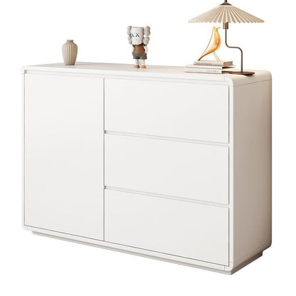 Modern Minimalist Wood Panels Metal Rounded Square Rectangle Storage Cabinet With 3 Drawers For Living Room