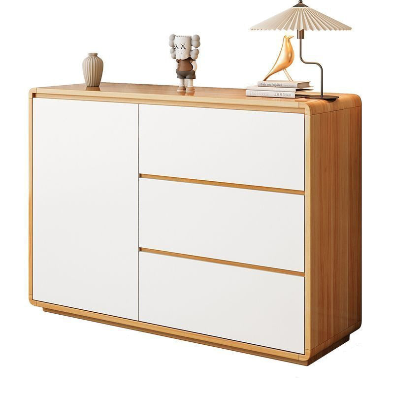 Modern Minimalist Wood Panels Metal Rounded Square Rectangle Storage Cabinet With 3 Drawers For Living Room
