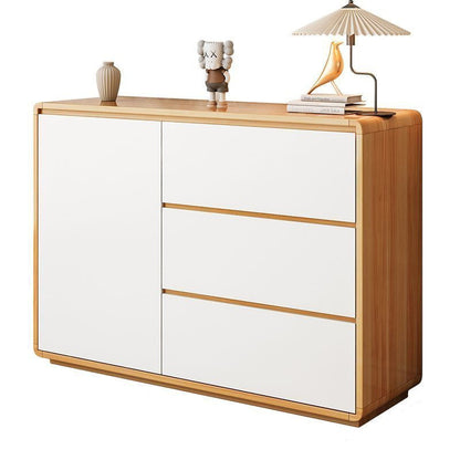 Modern Minimalist Wood Panels Metal Rounded Square Rectangle Storage Cabinet With 3 Drawers For Living Room