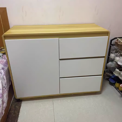 Modern Minimalist Wood Panels Metal Rounded Square Rectangle Storage Cabinet With 3 Drawers For Living Room