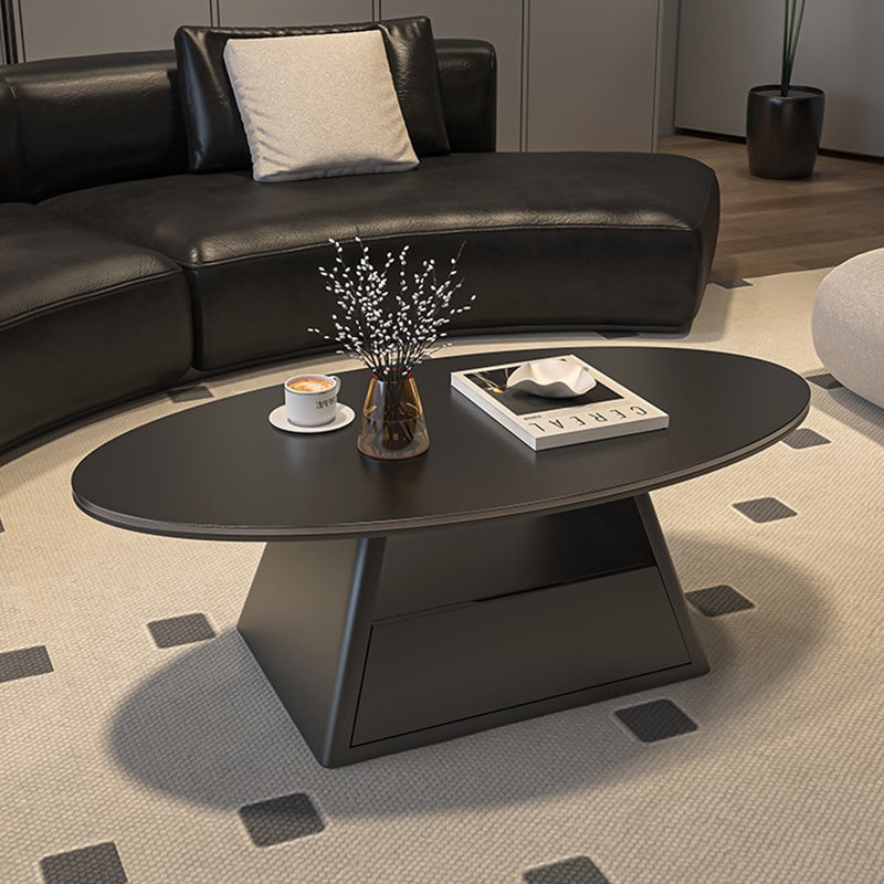 Modern Minimalist Sintered Stone Iron Long Oval Tapered Base Coffee Table With 2-Tier For Living Room