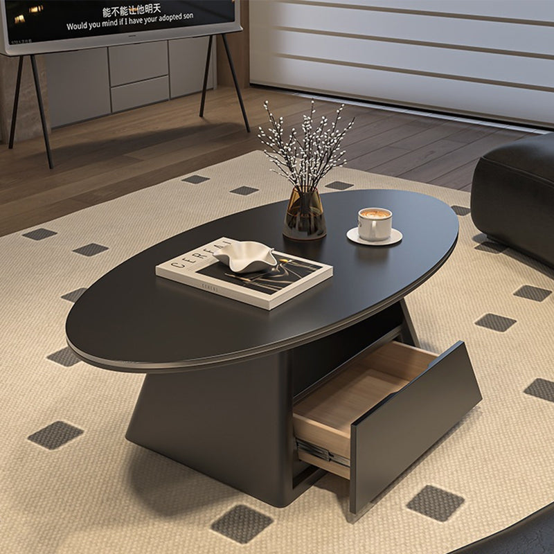 Modern Minimalist Sintered Stone Iron Long Oval Tapered Base Coffee Table With 2-Tier For Living Room