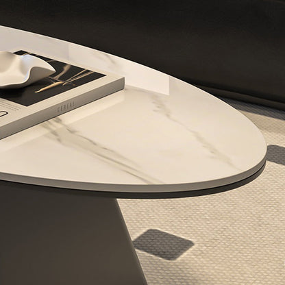 Modern Minimalist Sintered Stone Iron Long Oval Tapered Base Coffee Table With 2-Tier For Living Room