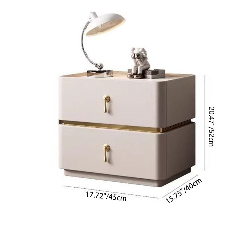 Contemporary Scandinavian MDF Sintered Stone Faux Leather Rounded Square Nightstand 2-Drawer For Bedroom