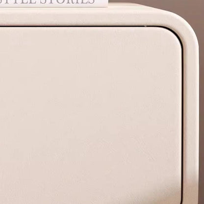 Modern Minimalist Solid Wood Faux Leather Rounded Square Nightstand 2 Drawers For Bedroom