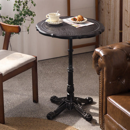 Traditional Chinese Solid Wood Iron Floral Round End Table 1 Tier For Living Room