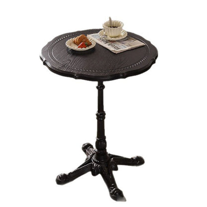 Traditional Chinese Solid Wood Iron Floral Round End Table 1 Tier For Living Room
