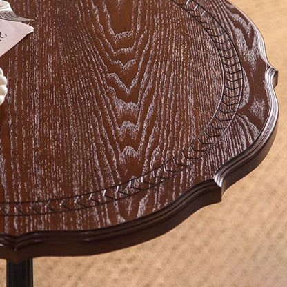 Traditional Chinese Solid Wood Iron Floral Round End Table 1 Tier For Living Room