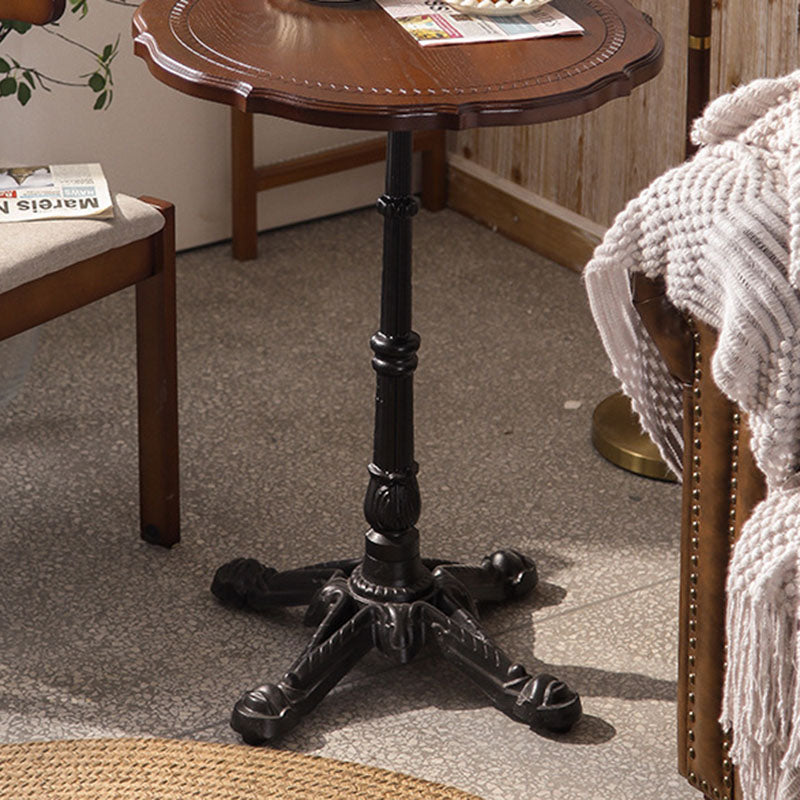 Traditional Chinese Solid Wood Iron Floral Round End Table 1 Tier For Living Room