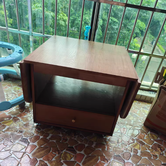 Traditional Vintage Solid Wood Plywood Rubberwood Rounded Rectangular Mobile Coffee Table 2-Tier For Living Room